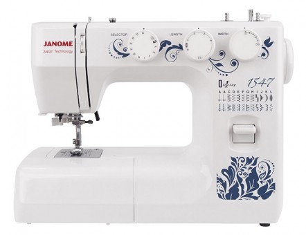 Электромеханическая швейная машина Janome 1547 Janome 1547 – это современная электромеханическая швейная машина. 25 встроенных швейных операций позволят справиться с любой задачей по шитью.
