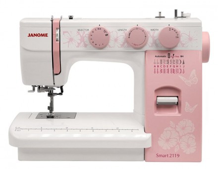 Электромеханическая швейная машина Janome Smart 2119 Janome Smart 2119 подойдёт, как для тех кто только начинает осваивать швейное дело, так и для тех кто уже является опытным мастером.