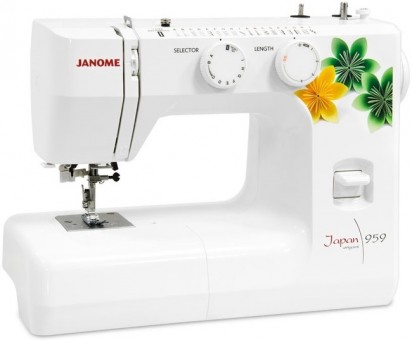 Электромеханическая швейная машина Janome Japan 959 Janome Japan 959 является универсальной машиной для выполнения любых швейных работ от мелкгого ремонта одежды до шитья и отделки готовых изделий.
