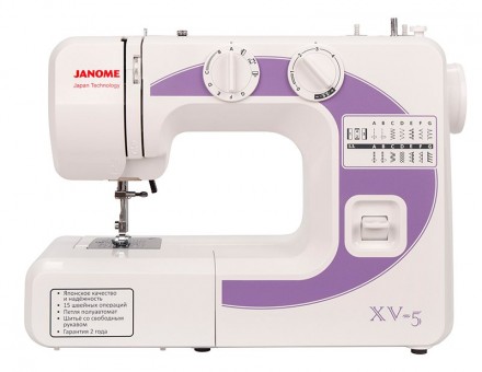 Электромеханическая швейная машина Janome XV-5 Электромеханическая швейная машина Janome XV-5 имеет 15 швейных операций, которые помогут вам справиться с любыми задачами.